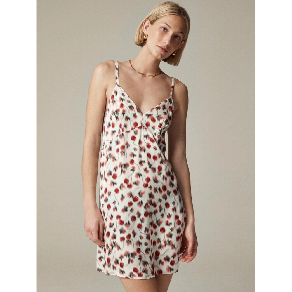 J.Crew Soft shine slip dress in blurry cherry print S NWT